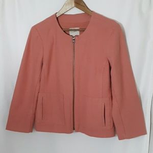 Ann Taylor Loft Peach Pink Zip Up Jacket Size 10 Linen Preppy
